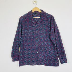 Halston Red Blue Paisley Long Sleeve Secretary Office Blouse‎ Shirt Womens 8